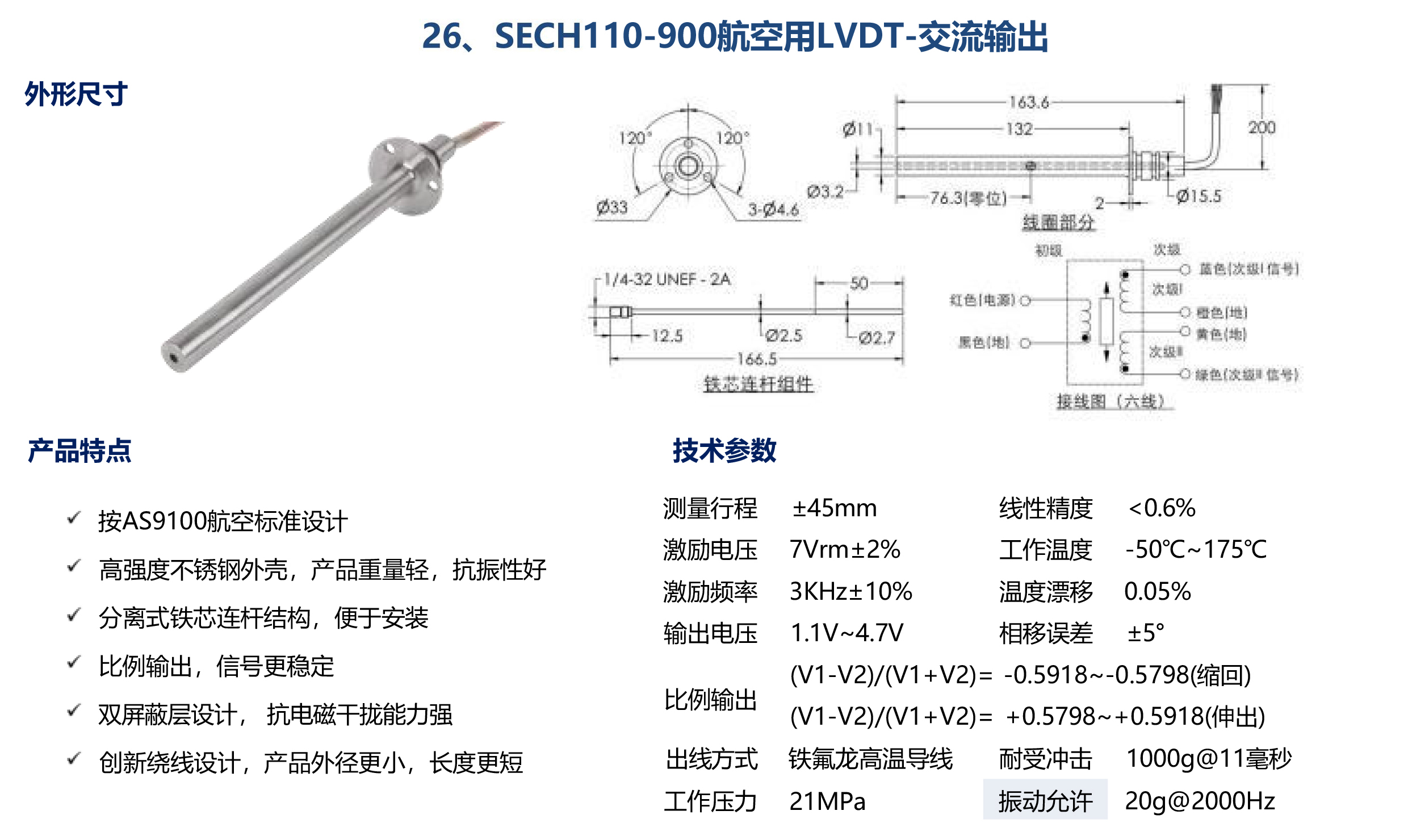 SECH110-900航空用LVDT-交流輸出